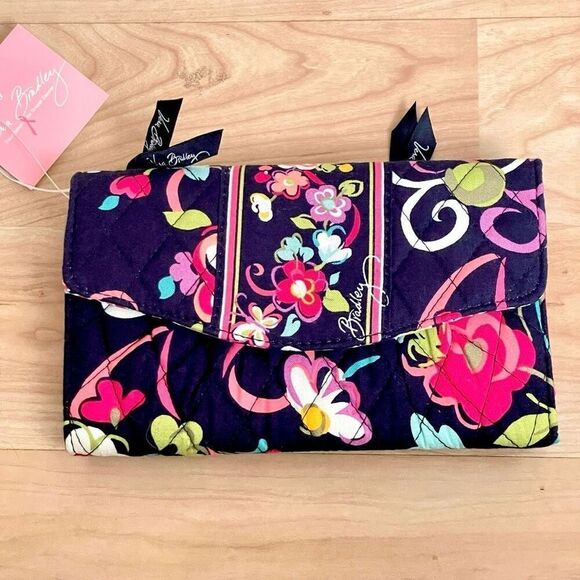 NWT Gorgeous Vera Bradley Floral Navy Blue Crossbody Bag / Wallet with Ribbons - Picture 10 of 12